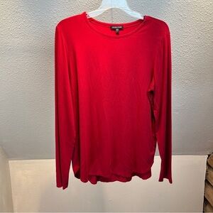EILEEN FISHER Bright Red Long Sleeve Tee. Scoop Neck. Rounded Hem. Size Large
